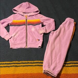 Aviator Nation Kids lavender 5 stripe zip Sweatpants & Hoodie Set
